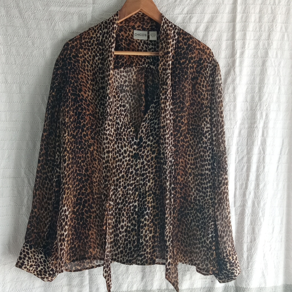 Chico's Leopard Print Tie-Neck Blouse